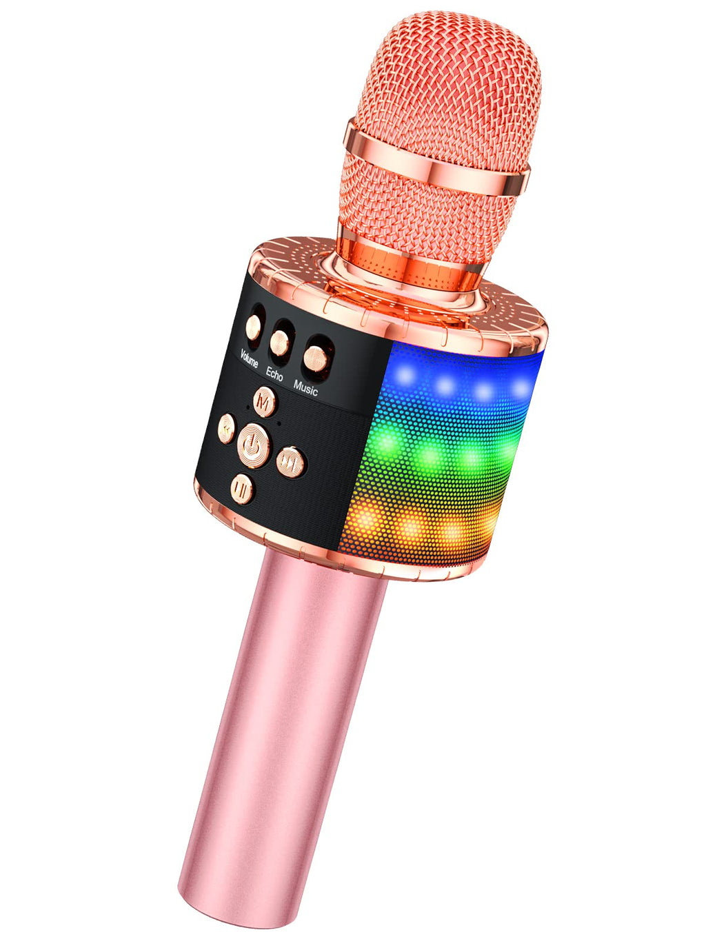 BONAOK Wireless Bluetooth Karaoke Microphone with Controllable LED Lights, 4-in-1 Portable Handheld Mic Speaker for All Smartphones, Birthday for Kids Adults All Age Q78 (Rose Gold) Rose Gold
