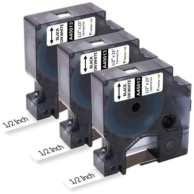 [AUSTRALIA] - Freshworld Compatible Tape Replacement for Dymo D1 Labels Tape 45013 S0720530 Refill, Black on White,1/2 Inch x 23 Ft, Labeling Tape for Dymo LabelManager PnP 160 360D 280 420P 450 Duo Label Maker,3P 3 