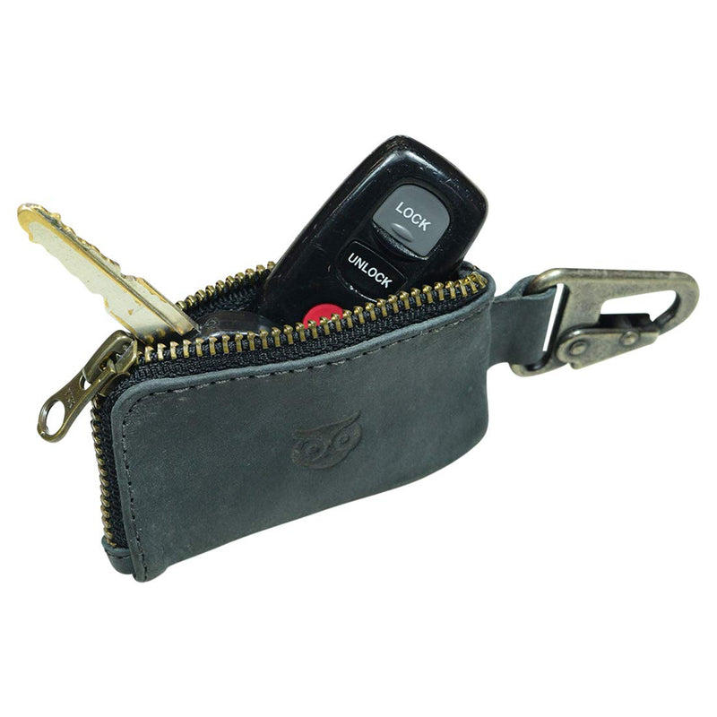 Hide & Drink, Rustic Leather Car Key Holder, Headphone & Charging Cables, Memory Cards, Flash Drives, Lighters, Cash Zipper Case with Clasp, Handmade Includes 101 Year Warranty :: Charcoal Black