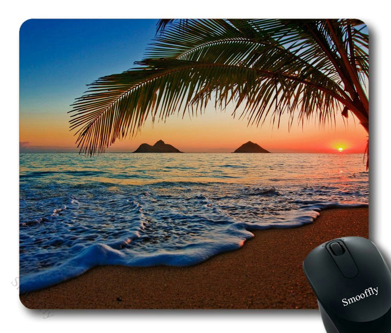 Hawaiian Mouse Pad by Smooffly, Pacific Sunrise at Lanikai Beach, Hawaii Colorful Sky Wavy Ocean Surface Scene,Customized Rectangle Non-Slip Rubber Mousepad Gaming Mouse Pad, 9.5 X 7.9 Inches SM-11