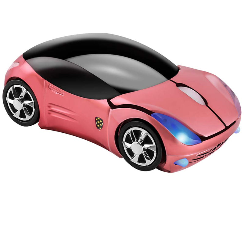 Cool 3D Sport Car Shape Mouse 2.4GHz Wireless Mouse Optical Ergonomic Gaming Mice Mini Small Office Mouse with USB Receiver for PC Laptop Computer for Kids Girls,1600DPI 3 Buttons(Pink) pink
