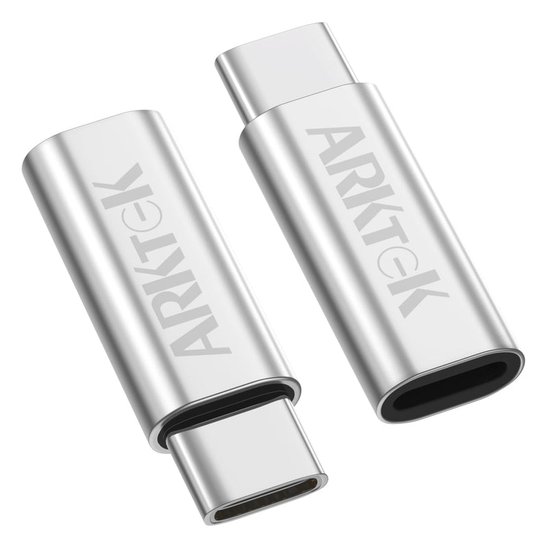 ARKTEK USB-C Adapter i OS Lightning Cable (Female) to USB Type C (Male) - Only Charging Adapter for iPhone 15 Series Galaxy S24/Note 20, Pixel 8 and More (2 Pack, Silver)