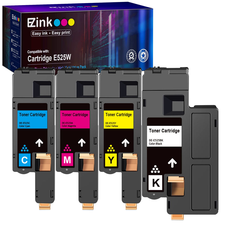 E-Z Ink (TM) Compatible Toner Cartridge Replacement for Dell E525W E525 525w to use with E525w Wireless Color Printer for 593-BBJX 593-BBJU 593-BBJV 593-BBJW (Black Cyan Magenta Yellow, 4 Pack)