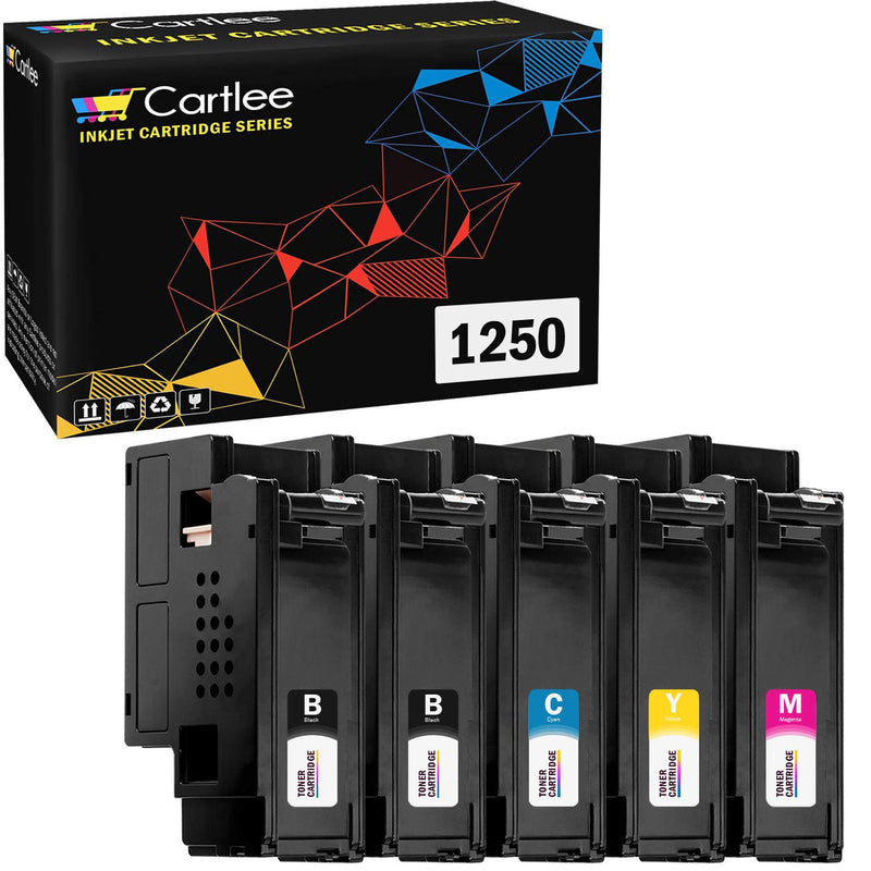 Cartlee 5 pk Compatible High Yield Laser Toner Cartridges Replacement Ink for Dell 1250c 1250 1350cnw 1355cn 1355w 1355cnw C1760nw C1765nfw c1760 C1765nf printer (2 Black, 1 Cyan, 1 Magenta, 1 Yellow)