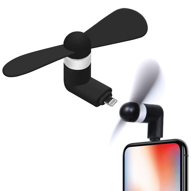Cellet Mini Portable USB Fan Compatible with Apple iPhone 12 Pro Max mini 11 Max XS Max Xr X 8 7 6 5 and All Other Lighting Port - Black