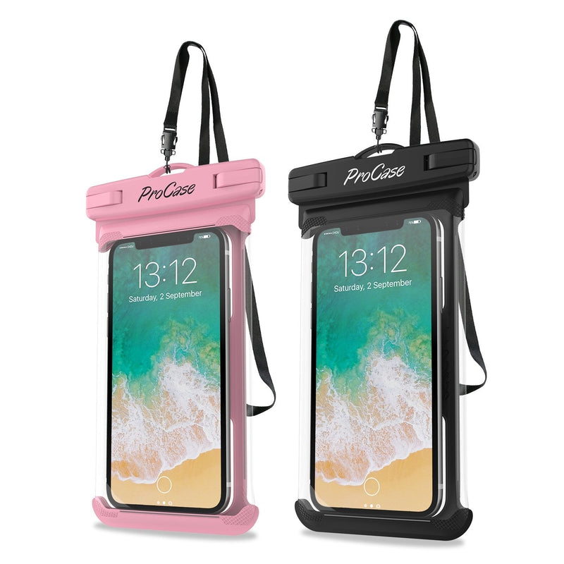 Waterproof Phone Pouch Case for Snorkeling, Underwater Dry Bag for iPhone 15 14 13 Pro Max 12 11, Galaxy S24 S23 S2 Ultra Note Pixel Up to 7", Beach Essentials -2Pack, Pink/Black