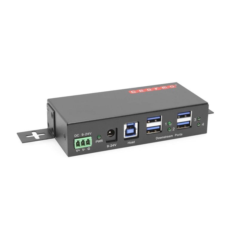 Gearmo 4 Port USB Hub, 5Gbps, Industrial Mountable Metal Enclosure w/15KV ESD Protection, USB 3.2 USB Hub Data Transfer (12V/2A Power Adapter Included) Hub + Power Supply