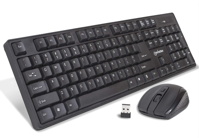 Manhattan Wireless Keyboard and Mouse Combo - Full-Size USB Wireless Keyboard Mouse Set with 2.4GHz Dongle for PC Computer Laptop - Compatible with Windows and Mac – 3 Year Warranty - Black 178990