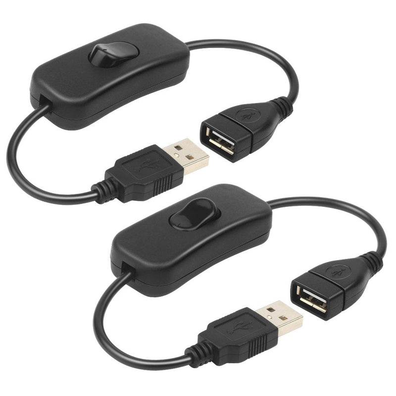 Electop 2 Pack Male to Female USB Cable with On/Off Switch, USB Extension Inline Rocker Switch for Driving Recorder, LED Desk Lamp, USB Fan, LED Strips Black