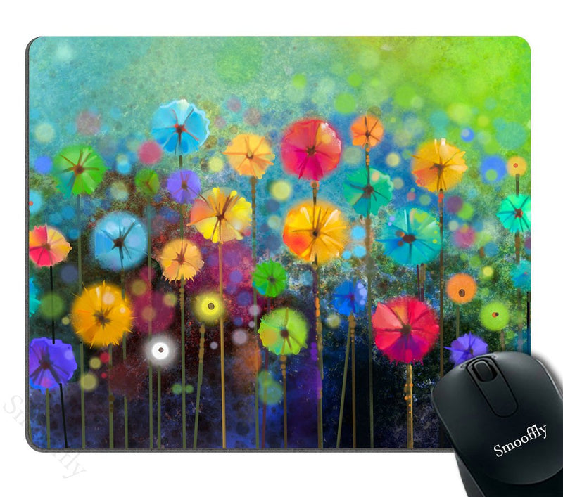 Smooffly Watercolor Nature Landscape Floral Mouse Pad, Blossom Plants Herbs Garden Scene Colorful Spring Petal Flowers Personalized Mouse Pads SM-26