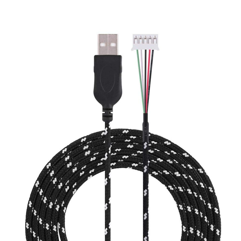 Richer-R 2.2 Meters USB Mouse Lines Wire Mice Cable Replacement Part Repair Accessory for Steelseries kana Mouse Computer Mouse Cable(Black+White) Black+White