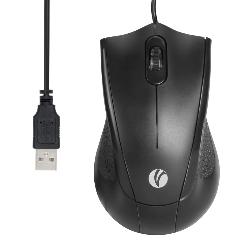 VCOM Wired USB Mouse with 6-Foot Cord & 1200 DPI, Right or Left Hand Use for Work Study Home, 3-Button Ergonomic Optical Mouse Compatible with PC Laptops Desktop Computer Windows Vista Linux, Black 1-Pack