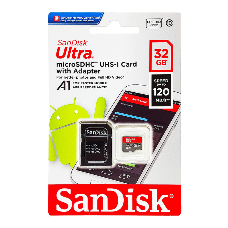 Sandisk Ultra 32GB Micro SDHC UHS-I Card with Adapter - 98MB/s U1 A1 - SDSQUAR-032G-GN6MA (2 Pack)