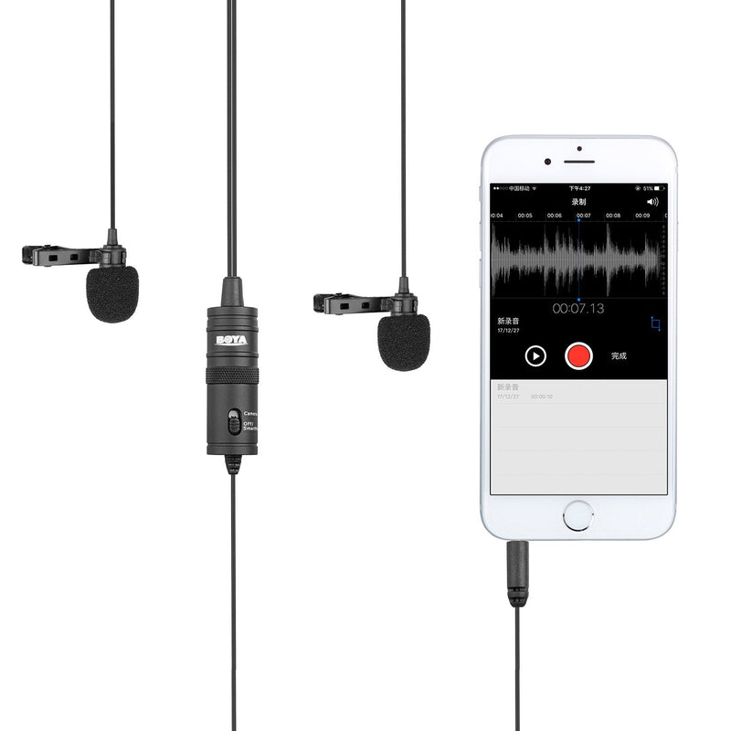 BOYA PC Microphone Dual-Head Lavalier for Smartphones Cameras, 157 Inches/4m Universal Mic with 1/8 Adapter for iPhone 11 X 8 7 Canon DSLR Camcorders Audio Recorder Podcast YouTube Video Livestream BY-M1DM