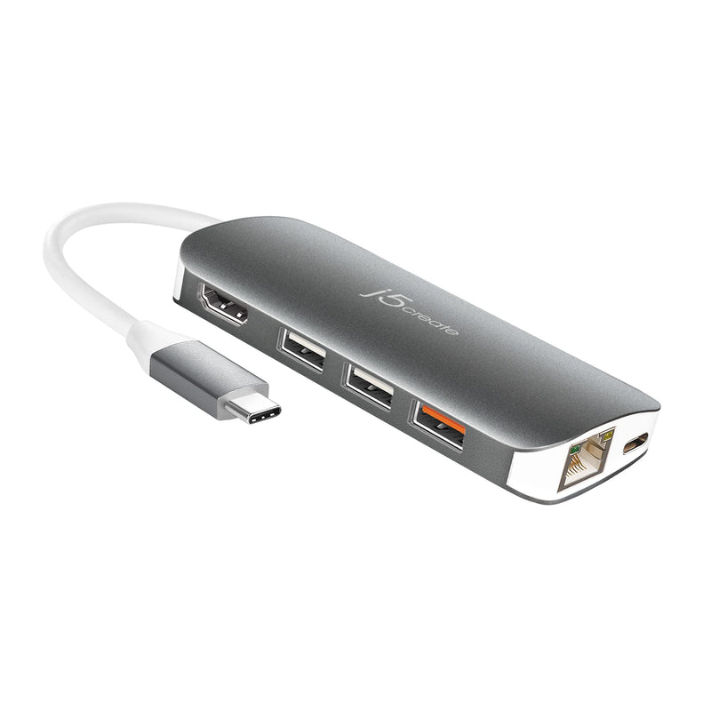 j5create USB-C 9-in-1 Multi Adapter Multi Adapter HDMI/Ethernet/USB 3.1 | SD and MicroSD/PD 3.0 | 4K HDMI for MacBook | ChromeBook |USB-C Devices (JCD383) JCD383-FBA