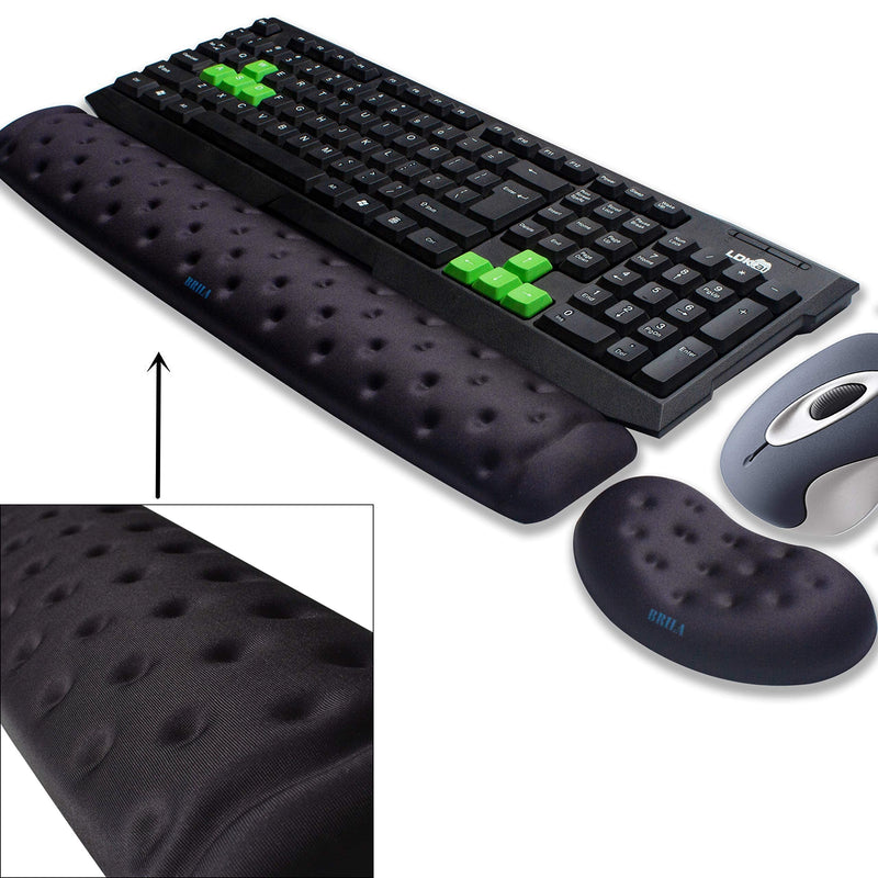 BRILA Memory Foam Mouse & Keyboard Wrist Rest Support Pad Cushion Set for Computer, Laptop, Office Work, PC Gaming - Massage Holes Design - Easy Typing Wrist Pain Relief (Black) Black Bundle