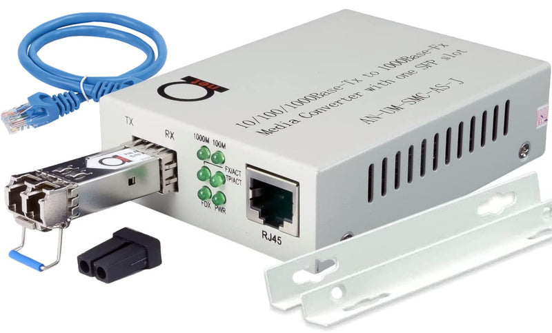 Single Mode LC Gigabit Fiber to Ethernet Media Converter, LC SFP Included | SFP 1310nm 20 km/12.43 miles, Cat6 cable in set - UTP Cat5e Cat6 RJ45 10/100/1000 auto sensing, 1000/100Base-LX, jumbo, LLF