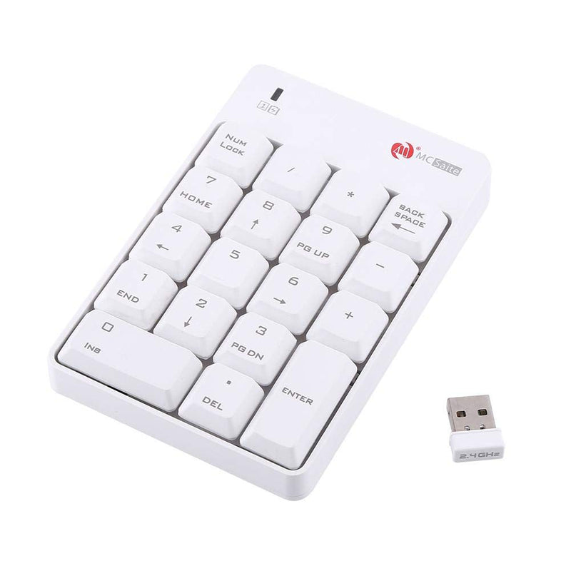 Wireless USB Numeric Keypad Keyboard for Mac Laptop Notebook Desktop PC, Portable Mini 18 Keys Numpad 2.4GHz USB Number Pad with Receiver(White)