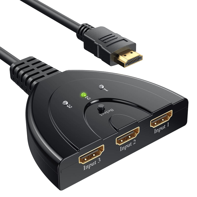 HDMI Switch 4K, VILCOME 3 Port HDMI Switcher 3x1 HDMI Splitter Hub 3 in 1 Out with Pigtail Cable Supports 4K 3D HD 1080P for Xbox PS4 Roku HDTV 1.25FT Cable