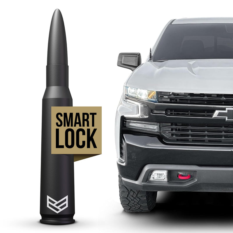 RONIN FACTORY Bullet Antenna Chevy Silverado & GMC Sierra Trucks - 50 Cal Accessories - Anti Theft - Carwash Safe - Short Replacement Antenna for Truck (SmartLock) SmartLock Antenna Chevy & GMC - Premium