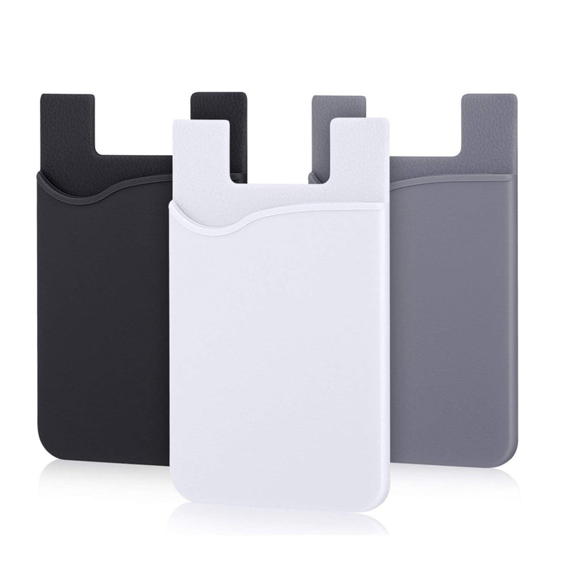 Cell Phone Card Holder for Back of Phone Case. Silicone Stick On Pocket Wallet for iPhone, Android & Other Flat Surfaces, Great for Credit Cards, Business Card, Cash & ID Cards (Grey White Black) Grey, White, Black