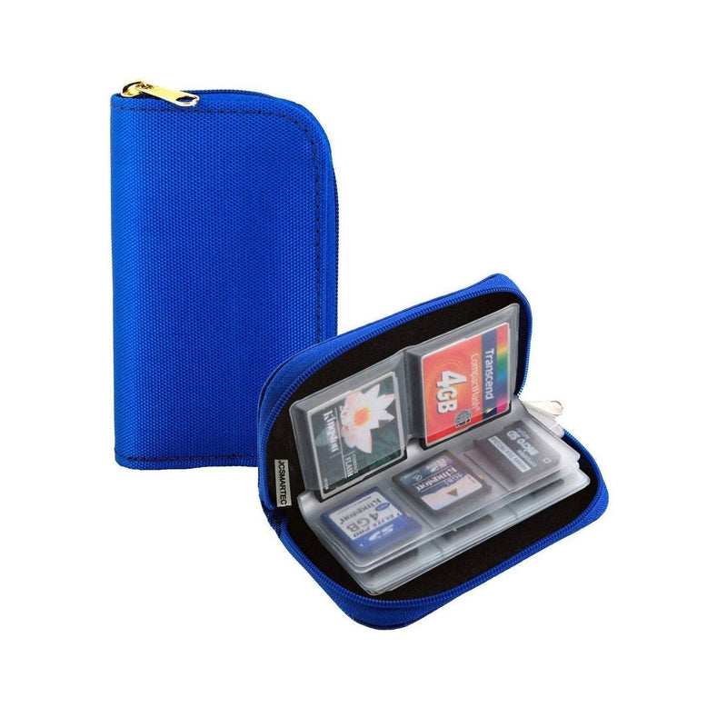 Memory Card Case - Carrying Case Suitable for Micro SD, Mini SD and 4X CF, Card Holder Bag Wallet for Media Storage Organization (Blue) Blue