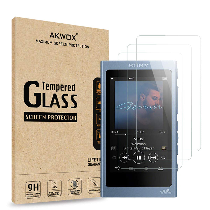 AKWOX [Pack of 3 Tempered Glass Screen Protector For Sony NW-A45, [0.3mm 2.5D High Definition 9H Hardnessm] Screen Protector for Sony NW A40 A45 A46 A47