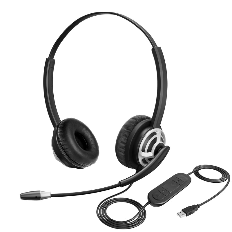 [AUSTRALIA] - MKJ USB Headset with Microphone Noise Cancelling - Computer Headphones with Mic for PC, Laptop, Mac - Call Center Headset for Zoom, Ms Teams, Business, Office - Wired VoIP USB-A Headset for Softphone 