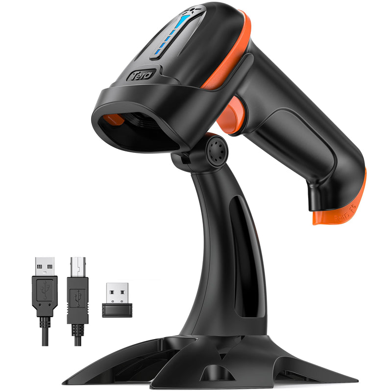 [AUSTRALIA] - Tera 1D 2D QR Barcode Scanner Wireless and Wired with Battery Level Indicator Digital Printed Bar Codes Reader with Stand Portable Handheld Barcode Scanner Compact Plug and Play Model D5100-Z 2D with stand 