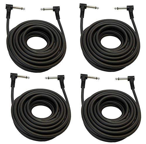 Audio2000'S S204C 4-Pack 1/4-inch Right-Angle TS to 1/4-inch Right-Angle TS Instrument Cables for Electric Guitar, Bass Guitar, Electric Mandolin, Pro Audio, 15 Feet 15 Ft. Right Angle