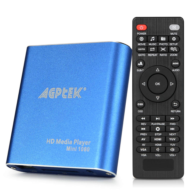 HDMI Media Player, Blue Mini 1080p Full-HD Ultra HDMI MP4 Player for -MKV/RM/ MP4 / AVI etc- HDD USB Flash Drive/HDD and SD Card