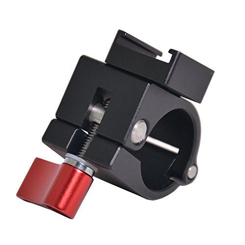 Light Mount Stand Bracket, 25mm Rod Clamp Holder with Cold Shoe Mount for DJI Ronin-M, Freefly MoVI - Red Knob, LED Video Lights, Field Monitor, External Microphone, Flash Speetlite
