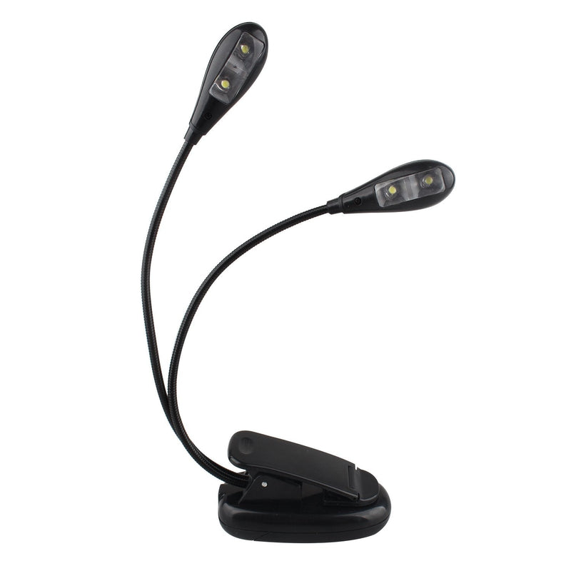 Protable Dual Head Music Stand Light Book Light with 2 Flexible Gooseneck Arms 4 LED Clip on, Eye care, Flexible Clip Come with USB Cable, Best Suited for Music Stands, Grilling, Desk, Camping