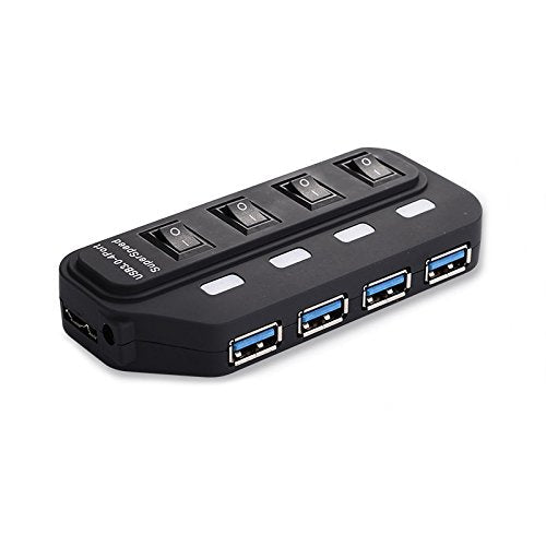 axGear USB 3.0 HUB 4 Port High Speed Data Transfer with Power Adapter LED On/Off Switch