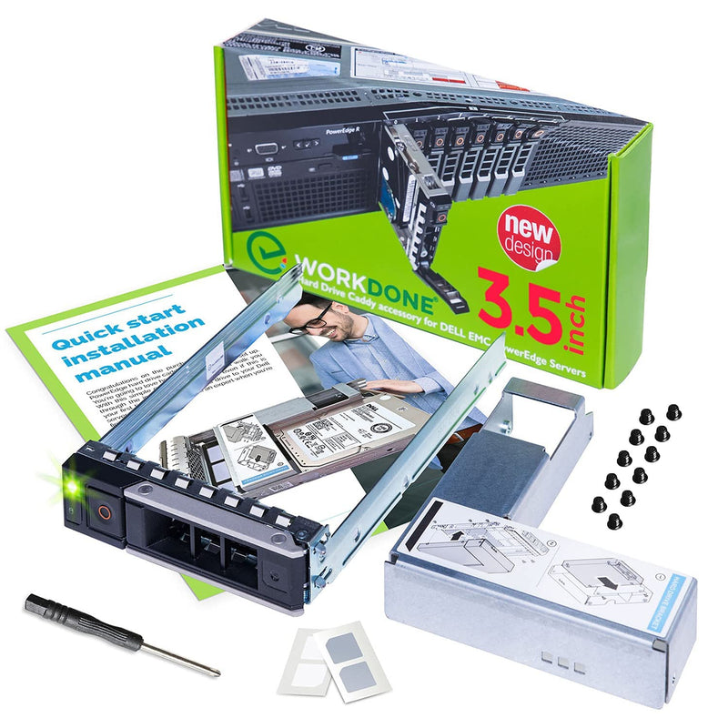 WorkDone 3.5 inch Drive Caddy with 2.5 inch HDD Adapter - Compatible for Dell PowerEdge Servers - R740 R640 R540 R440 R340 R550 R450 R650xs R750xs - Bright LED Tray - with Detailed Setup Manual