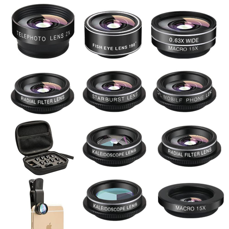 Phone Camera Lens (11 Lenses) Phone Lens Kit, Clip on Fisheye/Macro/Wide Angle Lens Attachment with Travel Case for iPhone 14 13 12 11 Xs X Pro Max Samsung Android Smartphone 11 in 1