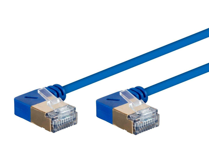 [AUSTRALIA] - Monoprice SlimRun Cat6A Ethernet Network Cable/Cord - Blue - 1 Feet | 90 Degree Angled, 36AWG, S/STP 