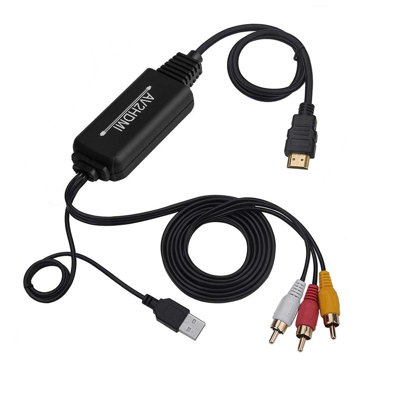 RCA to HDMI Converter, AV to HDMI Converter Cable Cord, 3RCA CVBS Composite Audio Video to 1080P HDMI Supporting PAL NTSC for PC Laptop Xbox PS3 PS4 TV STB VHS VCR Camera DVD Etc RCA (Male) to HDMI (Male) Converter Cable