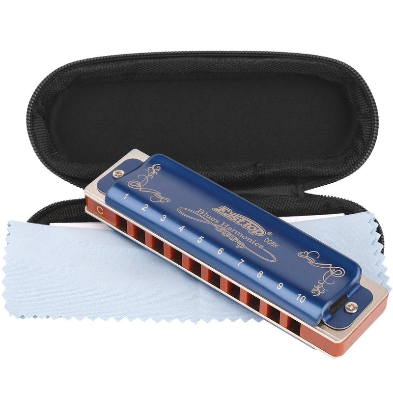 [AUSTRALIA] - Easttop Professional Harmonica Blues Key of C 10 Hole 20 Tone Heavy Duty with Case & Cleaning Cloth for Professional Player, Beginner, Students, Best Gift 