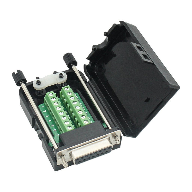 DB15 Breakout Connector Female Adapter 15-pin Port Adapter to Terminal Connector Signal Module with case(Female Connector, Screw with case) Female Connector, Long bolts With case