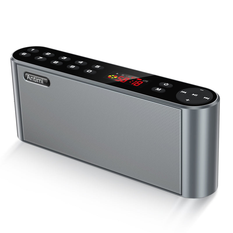 Antimi Bluetooth/FM Radio/MP3 Player Portable Wireless Speaker (Black) Silver black