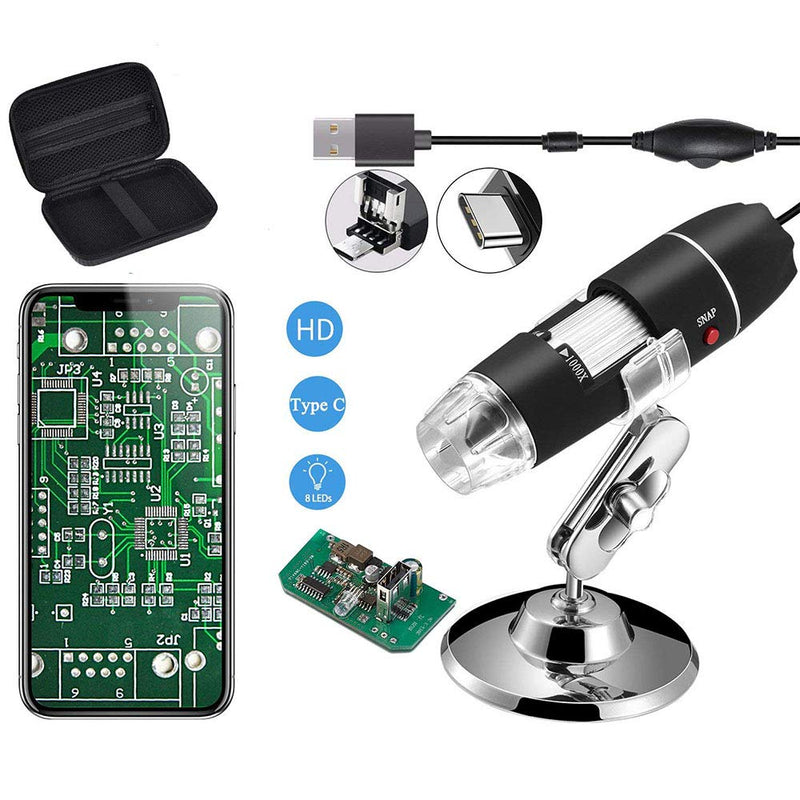 Jiusion Original 40-1000X USB Microscope with Portable Carrying Case, Digital Magnification Endoscope Camera 8 LEDs Metal Base for Android Phone and Tablet, Windows Mac Linux Chrome