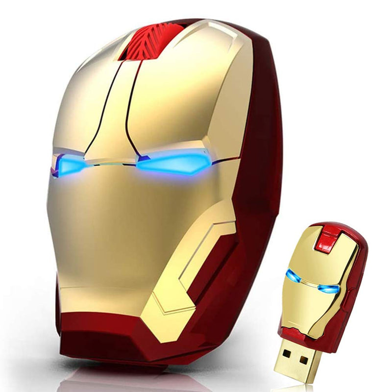 Cool Wireless Mouse 2.4 G Portable Game Optical Mice with USB Receiver for Notebook PC Laptop Computer MacBook + 8G USB Flash Drive Gold