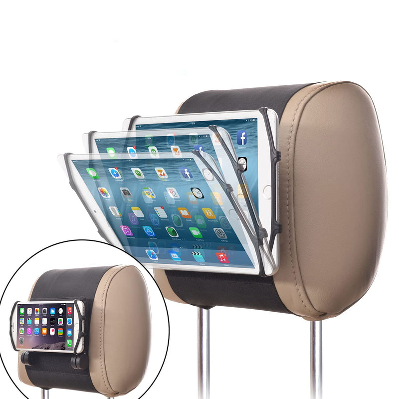 TFY Angle Adjustable Car Headrest Mount Silicon Holder for Tablets | Material: Silicone | Holding Net | Glare reduction | Comfortable grip | Doubles as stand | Detachable design