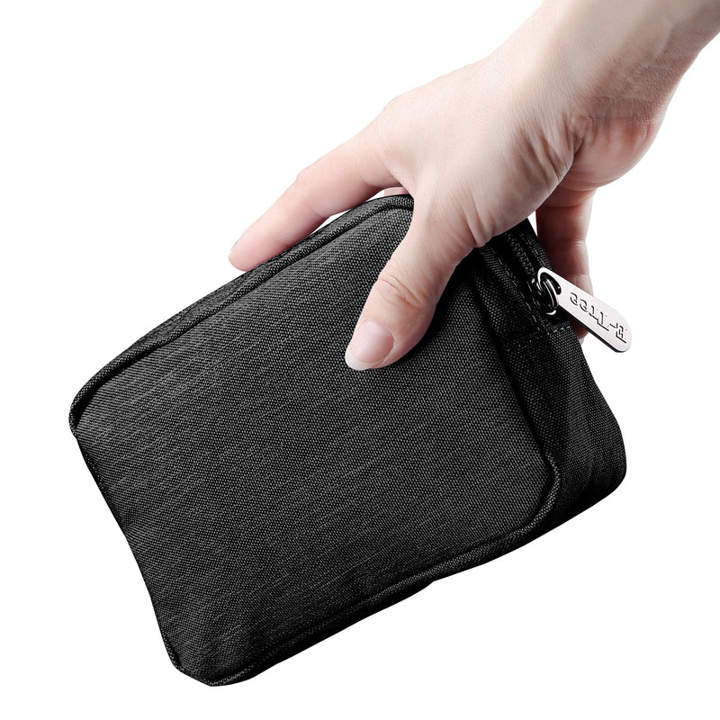 E-Tree 7 inch Canvas Zippered Small Bag, Mini Travel Makeup Carrying Case, Cosmetic Bag, Portable Electronics Accessories Organizer, Tiny Coin Purse Wallet, Little Pouch for Little Items, Black 6" X 1.8" X 4"