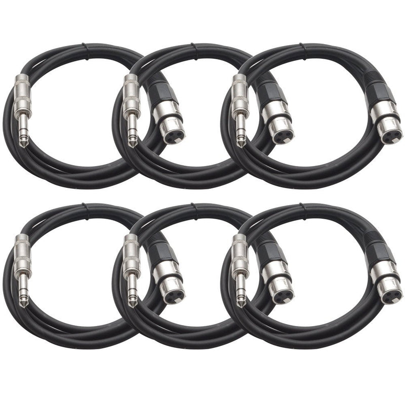 [AUSTRALIA] - Seismic Audio - SATRXL-F6-6 Pack of Black 6' XLR Female to 1/4" TRS Patch Cable 6 Foot 