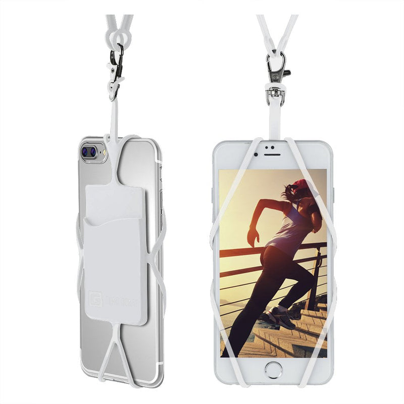 [AUSTRALIA] - Gear Beast Cell Phone Lanyard - Universal Neck Phone Holder w/Card Pocket and Silicone Neck Strap White 