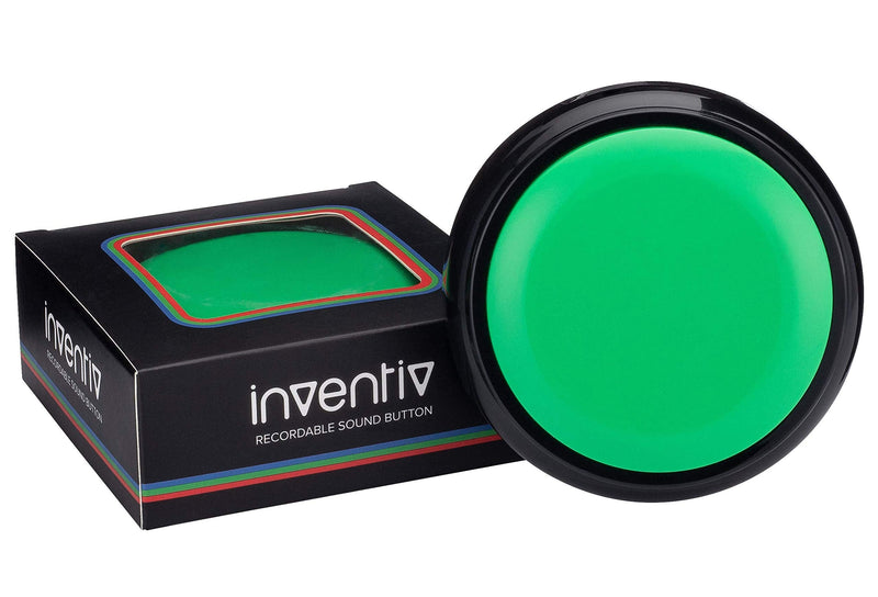 Inventiv 30 Second Custom Recordable Talking Button, Record & Playback Your Own Message, Quality Voice Sound Recorder - 15 Phrase Stickers Included (Green) Green