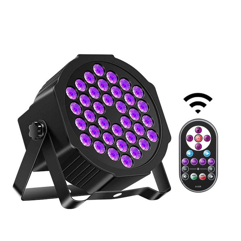 36LED Black Lights, U`King 72W UV Stage Lights Blacklight with Glow in The Dark Party Supplies by DMX Remote Control for Halloween Stage Lighting (1 Pack) 1 Pack
