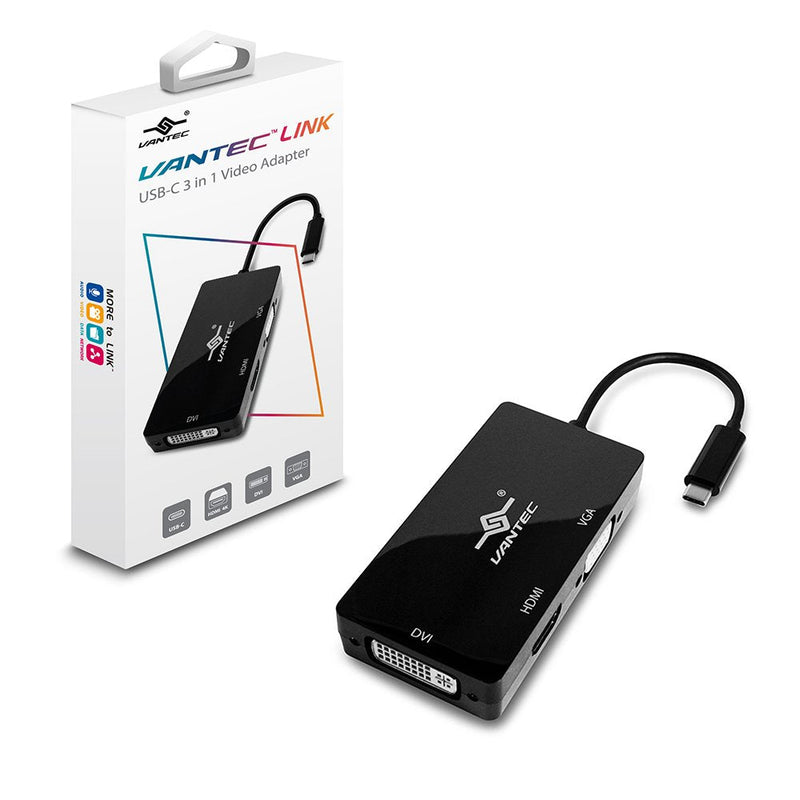Vantec Link USB-C 3 in 1 Video Adapter with HDMI 4K, DVI, VGA (CB-CU301HDV)